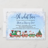 シルバーブルーサンタクロースクリスマス子供の誕生日 招待状 (正面)