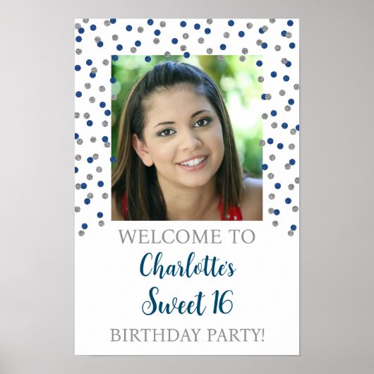 シルバーブルースウィート16誕生日カスタム12x18写真 ポスター (正面)