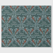 シルバーブルーススプルースレッドベリーメリークリスマス ラッピングペーパー (フラット)