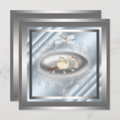 シルバーブルーストーク男の赤ちゃんシャワー招待状 招待状 (正面/裏面)