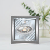 シルバーブルーストーク男の赤ちゃんシャワー招待状 招待状 (スタンド正面)