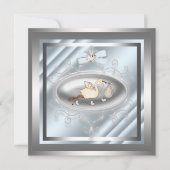 シルバーブルーストーク男の赤ちゃんシャワー招待状 招待状 (正面)