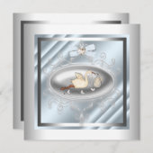 シルバーブルーストーク男の赤ちゃんシャワー 招待状 (正面/裏面)