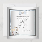 シルバーブルーストーク男の赤ちゃんシャワー 招待状 (裏面)