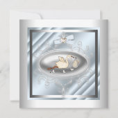 シルバーブルーストーク男の赤ちゃんシャワー 招待状 (正面)