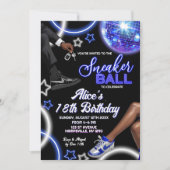 シルバーブルースニーカーボールおよびディスコボール誕生日 招待状 (正面)