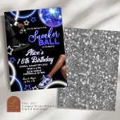 シルバーブルースニーカーボールおよびディスコボール誕生日 招待状