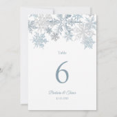 シルバーブルースノーフレークウィンターウェディングテーブル番号 招待状 (裏面)