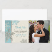 シルバーブルースノーフレークウィンターウェディング サンキューカード (正面/裏面)