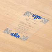 シルバーブルースノーフレークウィンタースウィート16 アクリル招待状 (レイダウン)