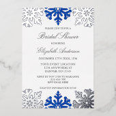 シルバーブルースノーフレークウィンターブライダルシャワー 箔招待状 (正面)