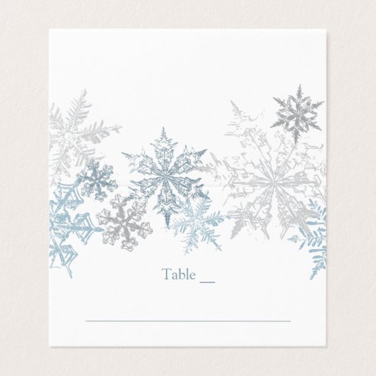 シルバーブルースノーフレークスウィンターウェディング座席表 名刺 (外部フラット)