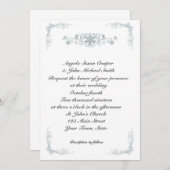シルバーブルースノーフレークスウィンターウェディング招待状 招待状 (正面/裏面)