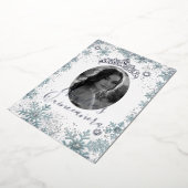 シルバーブルースノーフレークフォトキンセアニェラ 箔招待状 (回転した状態)