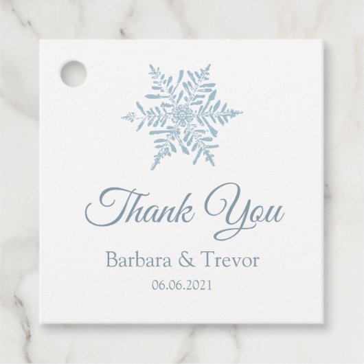 シルバーブルースノーフレーク冬の結婚式ありがとう フェイバータグ (正面)