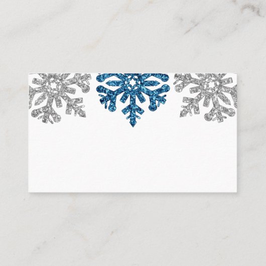 シルバーブルースノーフレーク冬の結婚式 プレイスカード (裏面)