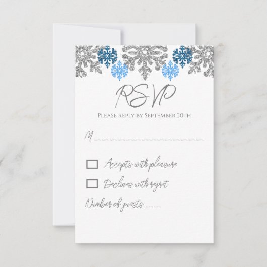 シルバーブルースノーフレーク冬の結婚式 出欠カード (正面)