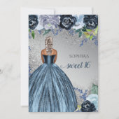 シルバーブルースパークルドレス甘い16誕生日 招待状 (正面)