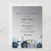 シルバーブルースパークルドレス甘い16誕生日 招待状 (裏面)