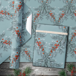 シルバーブルースプルチェレッドベリーズラティスブルー ラッピングペーパー