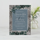 シルバーブルータイポグラフィリーフ雪結婚木材 招待状 (スタンド正面)