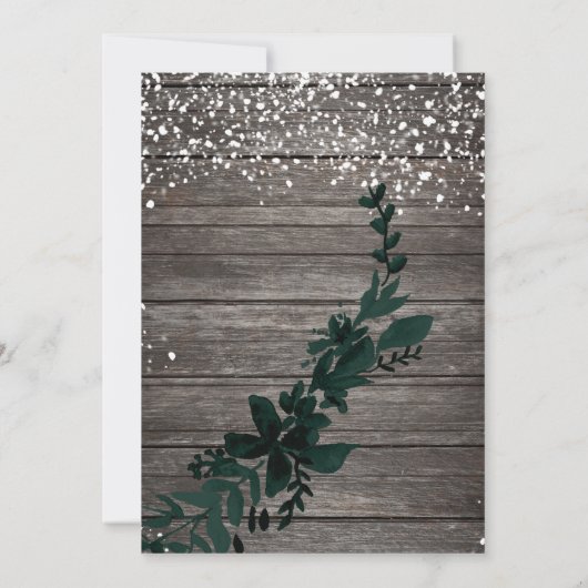 シルバーブルータイポグラフィリーフ雪結婚木材 招待状 (裏面)