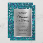 シルバーブルーティール(緑がかった色)ダイヤモンドグラムフォイル21歳 招待状 (正面/裏面)