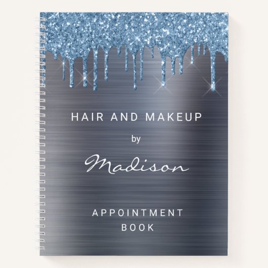 シルバーブルードリップグリッターブラッシュメタルアポイントメント ノートブック (正面)