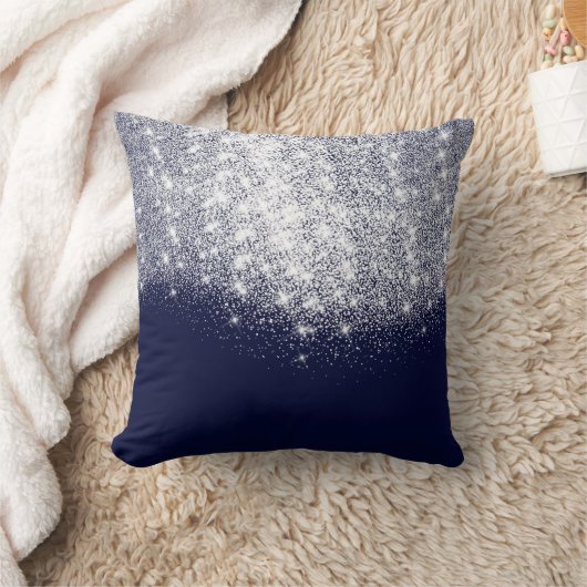 シルバーブルーネイビーグレーグリッターメイクアップアーティスト美しい クッション (ブランケット)