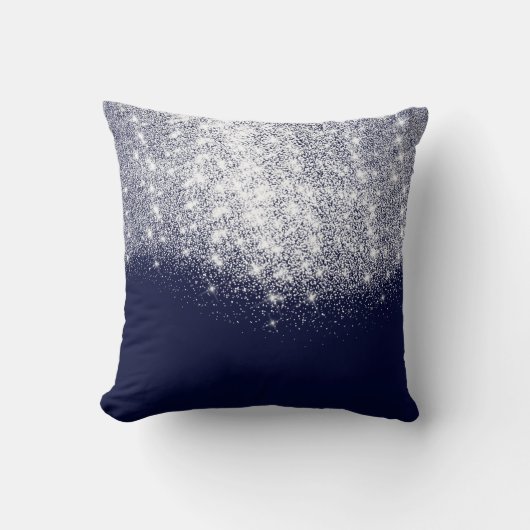 シルバーブルーネイビーグレーグリッターメイクアップアーティスト美しい クッション (正面)