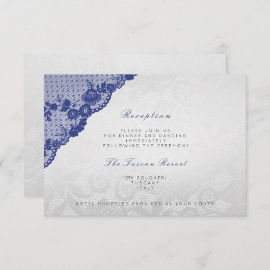 シルバーブルーネイビーレースVIPウェディングレセプション 招待状 (正面/裏面)