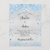 シルバーブルーハートバジェット結婚ズ インビテーションポストカード (正面)