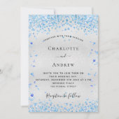 シルバーブルーハートQRコードRSVP 結婚's 招待状 (正面)