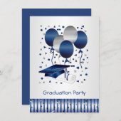 シルバーブルーバルーン、モルタル卒業パーティー 招待状 (正面/裏面)
