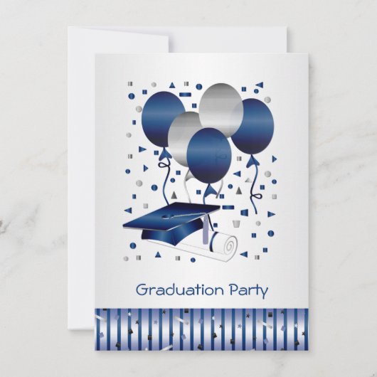 シルバーブルーバルーン、モルタル卒業パーティー 招待状 (正面)