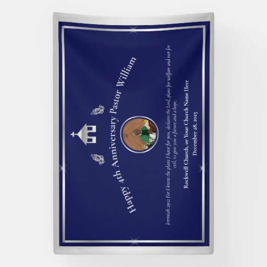 シルバーブルーパスター記念日または教会イベント 横断幕 (縦)