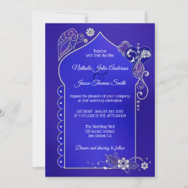シルバーブルーパープルヘンナメンディ結婚式招待状 招待状
