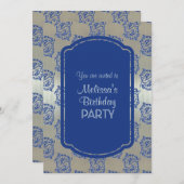 シルバーブルーピセスフィッシュバースデーパーティ招待状 招待状 (正面/裏面)