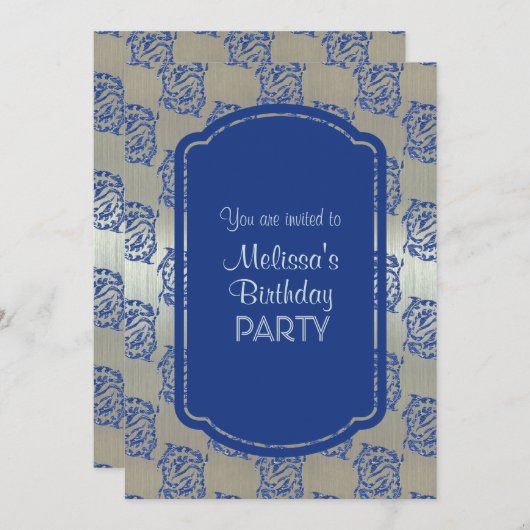 シルバーブルーピセスフィッシュバースデーパーティ招待状 招待状 (正面/裏面)