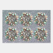 シルバーブルーピンククリスマスリースシルバー天使 ラッピングペーパーシート (正面2)