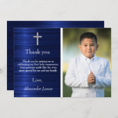 シルバーブルーファースト聖餐式の少年ありがとう サンキューカード (正面/裏面)