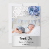 シルバーブルーフローラバプテスマ写真サンキューカード 招待状 (正面)