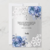 シルバーブルーフローラバプテスマ写真サンキューカード 招待状 (裏面)