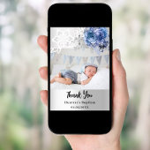 シルバーブルーフローラバプテスマ写真サンキューカード 招待状