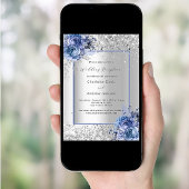 シルバーブルーフローラル結婚式のレセプション 招待状