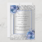 シルバーブルーフローラル結婚式のレセプション 招待状 (正面)