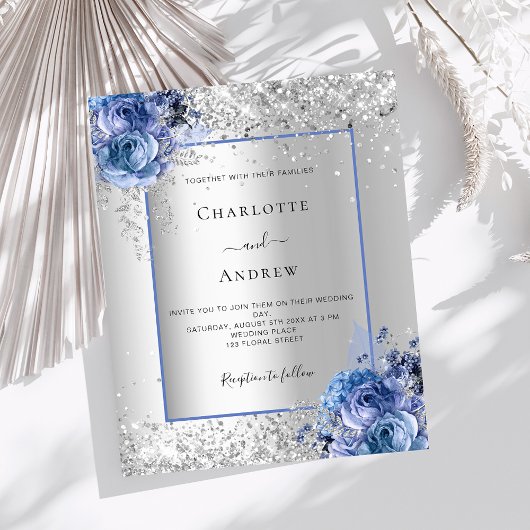 シルバーブルーフローラル結婚式の招待状