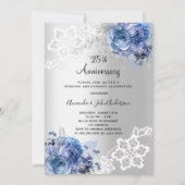 シルバーブルーフローラル25th結婚記念日 招待状 (正面)