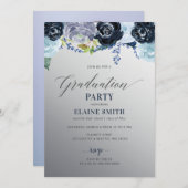 シルバーブルーフローラ写真卒業パーティー 招待状 (正面/裏面)