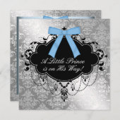 シルバーブルーブラックプリンス男の赤ちゃん 招待状 (正面/裏面)